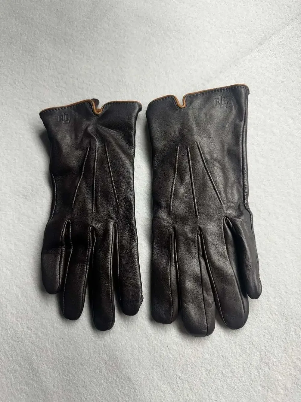 Lauren Ralph Lauren Women's Dark Brown Leather Fleece-Lined Gloves Size XL